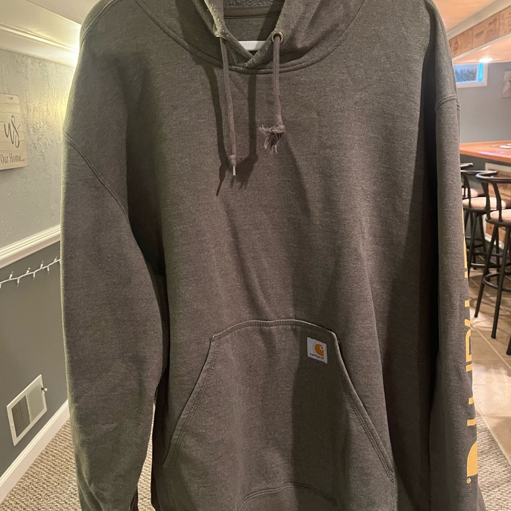 Carhartt Men's Dark Green Hoodie with Gold Accents